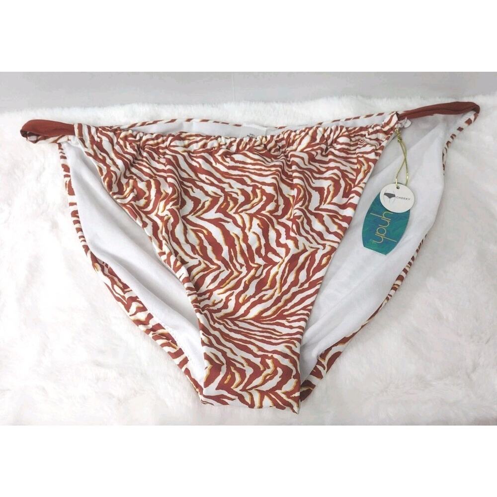 Women's Mynah Bikini Cheeky Hi Waisted~Drawstring Front~ XXL Brown Striped